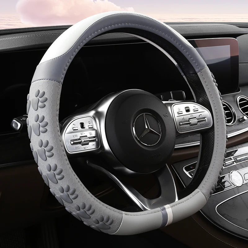 38 cm Anti-Slip Pink Cat Claws Leather Steering Wheel Cover