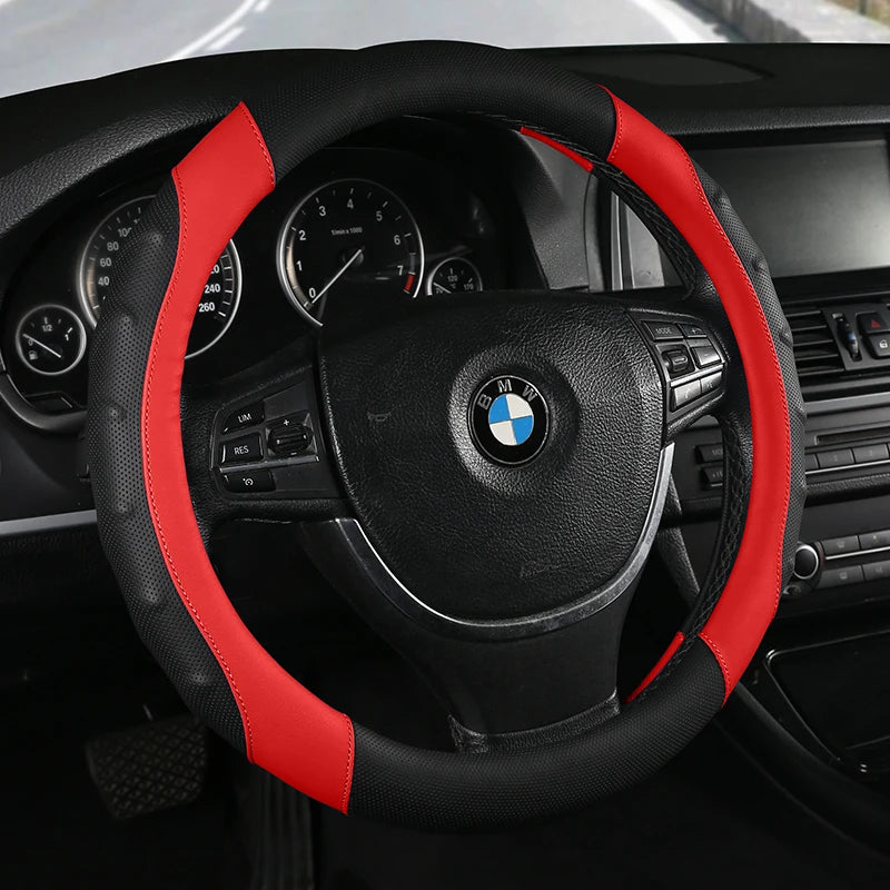 38 cm Universal Leather Steering Wheel Cover – Anti-Slip Massage Grip