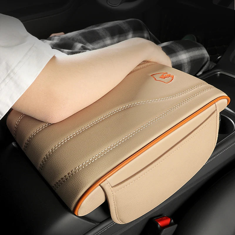 Universal Nappa Leather Car Armrest Cover with Memory Foam and Side Storage