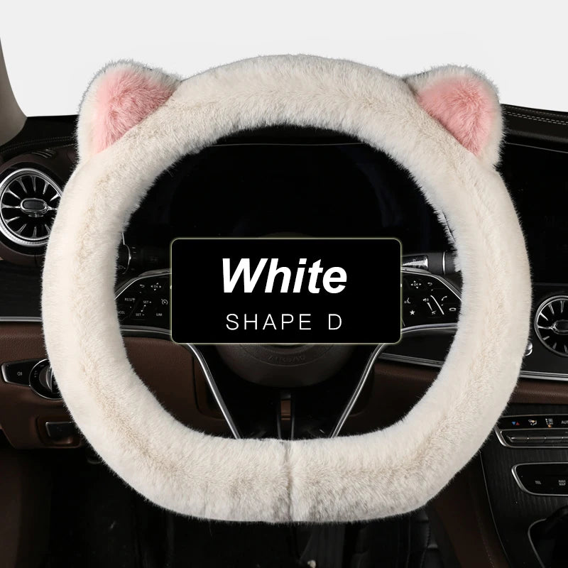 38 cm Plush Cat-Ear Steering Wheel Cover (Anti-Slip)