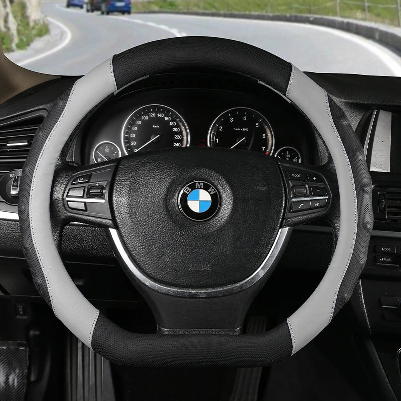 38 cm Universal Leather Steering Wheel Cover – Anti-Slip Massage Grip