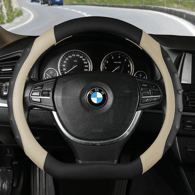 38 cm Universal Leather Steering Wheel Cover – Anti-Slip Massage Grip
