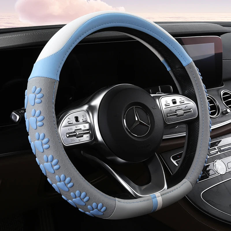 38 cm Anti-Slip Pink Cat Claws Leather Steering Wheel Cover