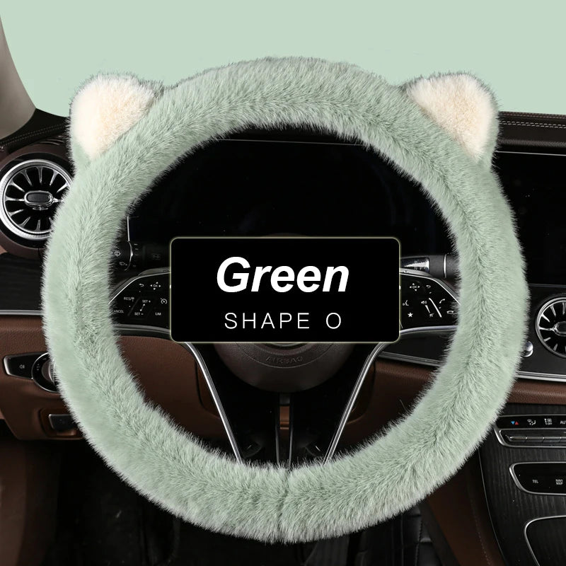 38 cm Plush Cat-Ear Steering Wheel Cover (Anti-Slip)