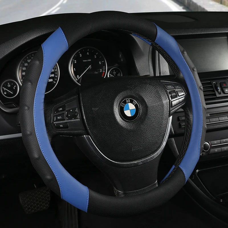 38 cm Universal Leather Steering Wheel Cover – Anti-Slip Massage Grip