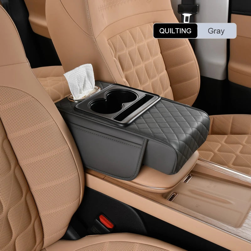 Universal Leather Car Armrest Cover With Storage Box and Cushion Mat
