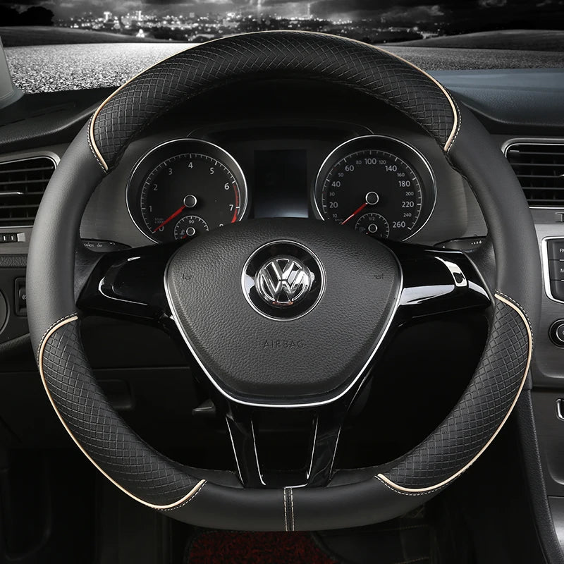 38 cm Universal Leather Steering Wheel Cover – For Cars and SUVs