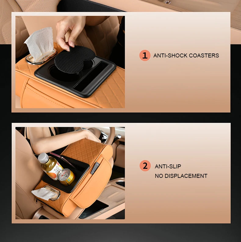 Universal Leather Car Armrest Cover With Storage Box and Cushion Mat