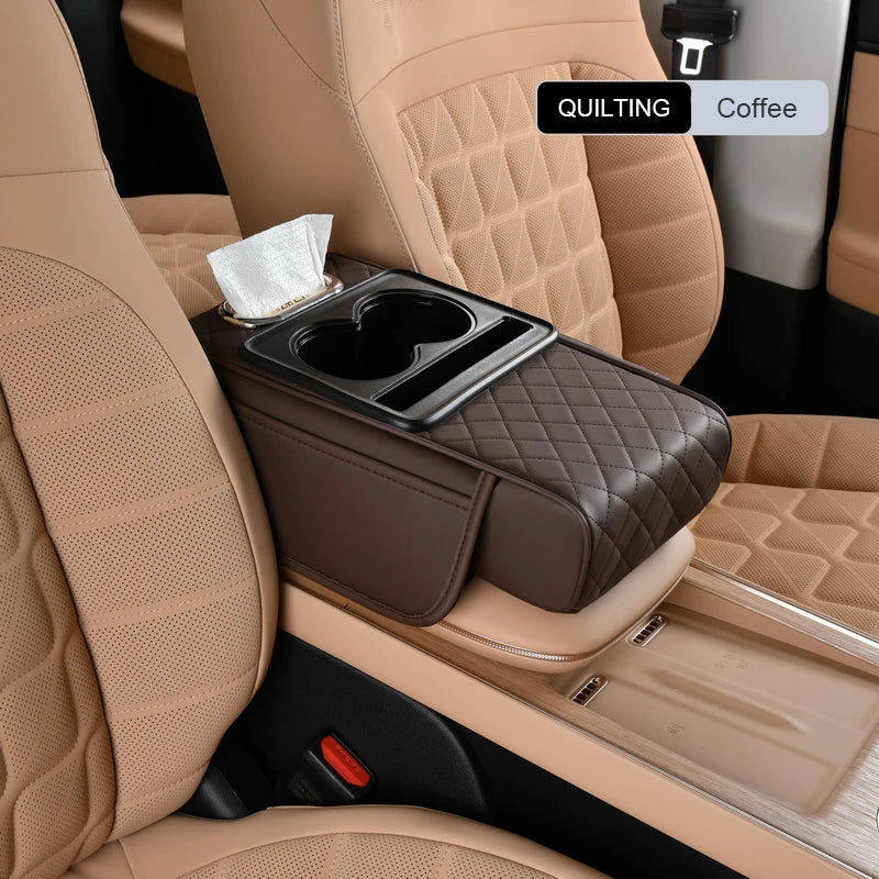 Universal Leather Car Armrest Cover With Storage Box and Cushion Mat