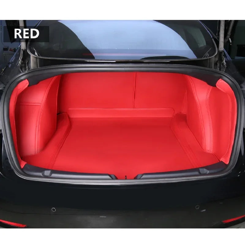 Custom Fit Red Leather Trunk Floor Mat for Tesla Model 3 / Model Y