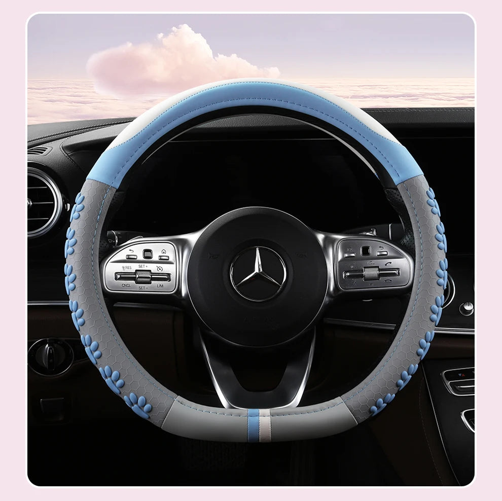 38 cm Anti-Slip Pink Cat Claws Leather Steering Wheel Cover