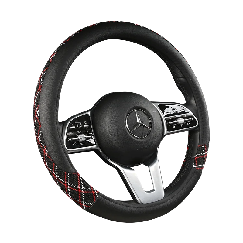38 cm Patterned Leather Steering Wheel Cover