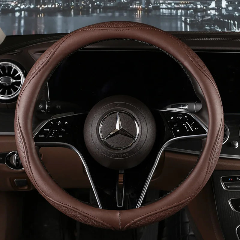 38 cm Universal Leather Steering Wheel Cover – Fashion Style