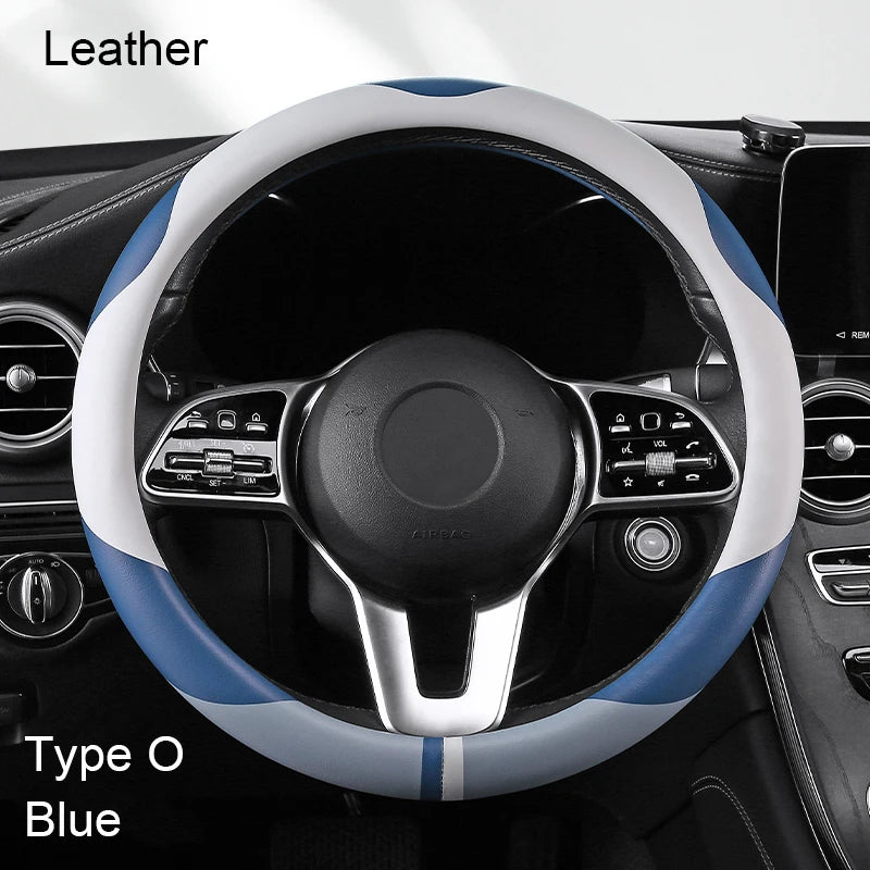 38 cm Luxury Leather Steering Wheel Cover – Universal Fit