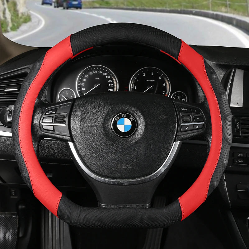 38 cm Universal Leather Steering Wheel Cover – Anti-Slip Massage Grip