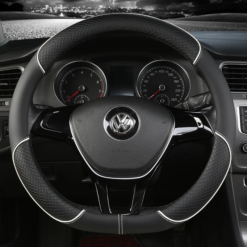 38 cm Universal Leather Steering Wheel Cover – For Cars and SUVs