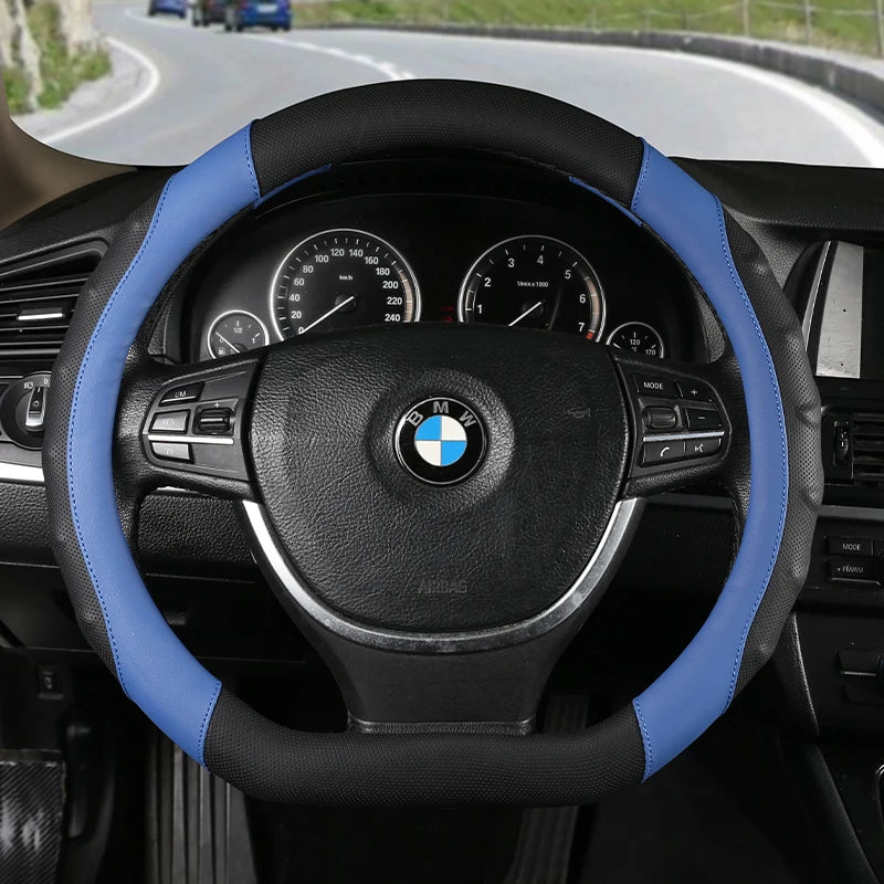 38 cm Universal Leather Steering Wheel Cover – Anti-Slip Massage Grip