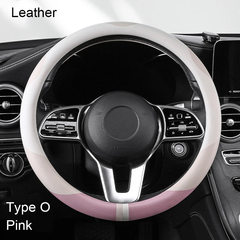 38 cm Luxury Leather Steering Wheel Cover – Universal Fit