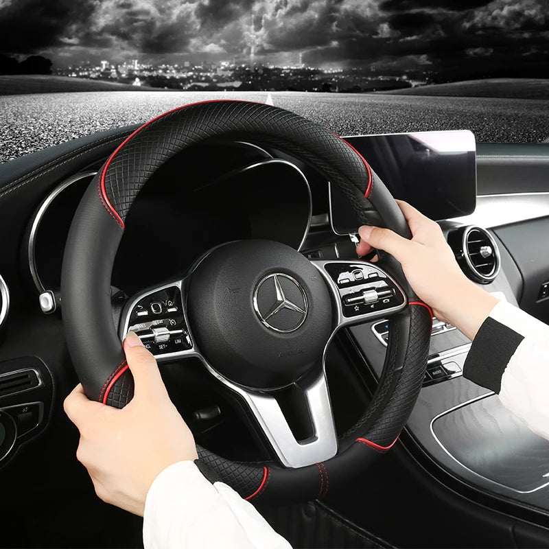 38 cm Universal Leather Steering Wheel Cover – For Cars and SUVs