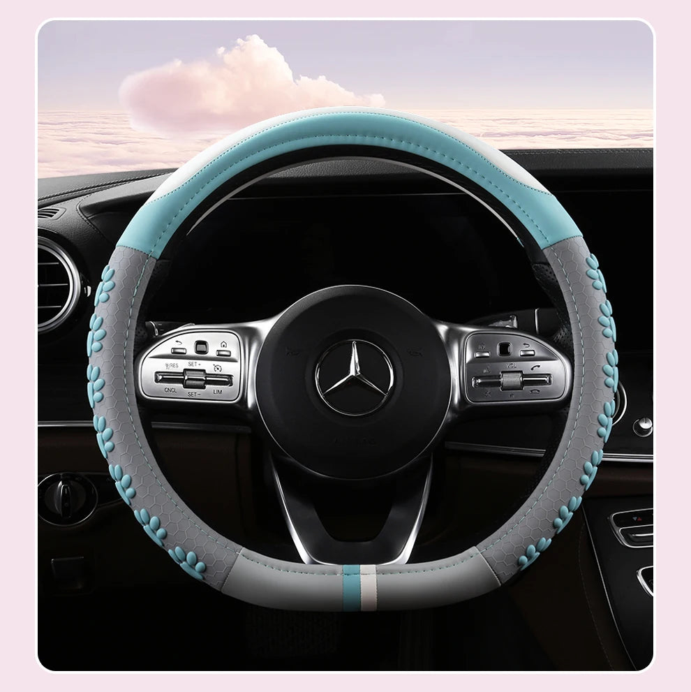 38 cm Anti-Slip Pink Cat Claws Leather Steering Wheel Cover