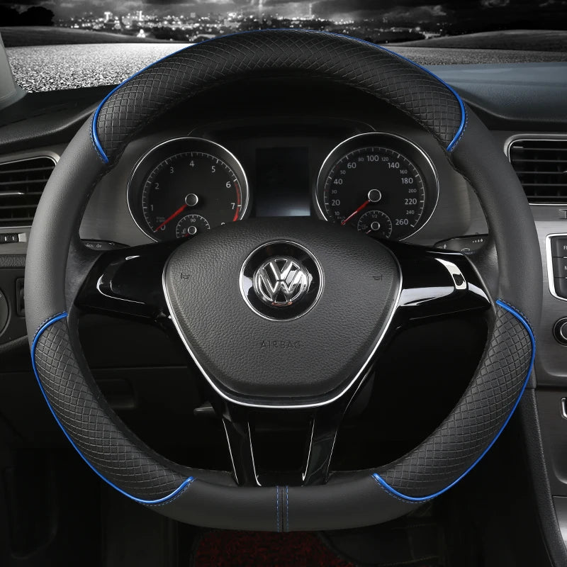 38 cm Universal Leather Steering Wheel Cover – For Cars and SUVs