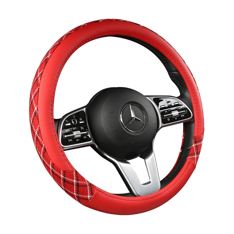 38 cm Patterned Leather Steering Wheel Cover