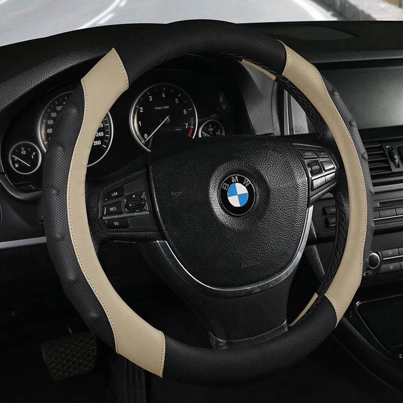 38 cm Universal Leather Steering Wheel Cover – Anti-Slip Massage Grip