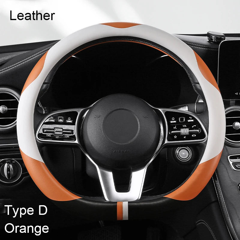 38 cm Luxury Leather Steering Wheel Cover – Universal Fit