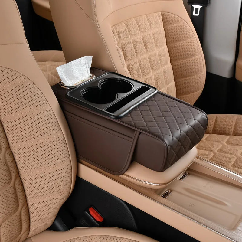 Universal Leather Car Armrest Cover With Storage Box and Cushion Mat