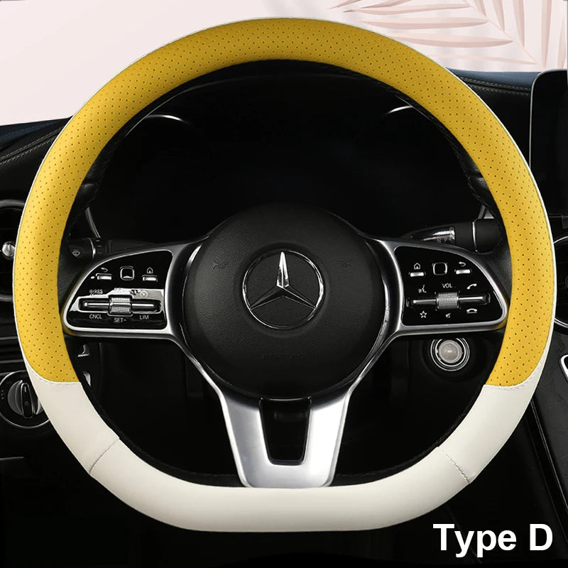 38 cm Fashion Color Leather Steering Wheel Cover