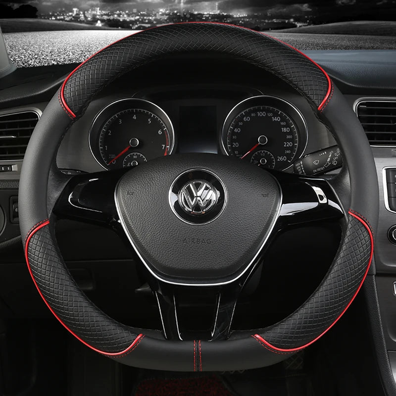 38 cm Universal Leather Steering Wheel Cover – For Cars and SUVs