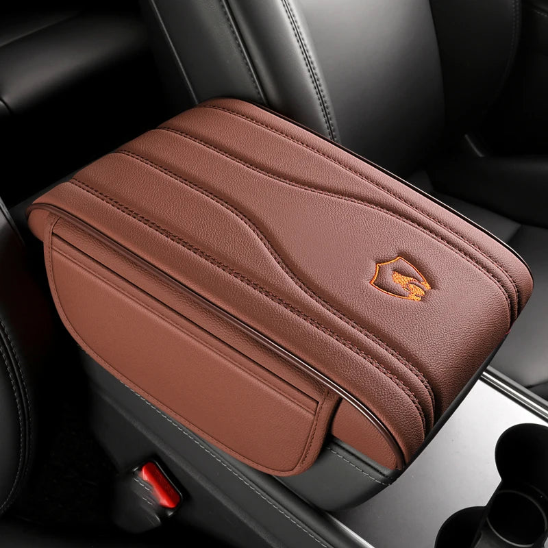 Universal Nappa Leather Car Armrest Cover with Memory Foam and Side Storage