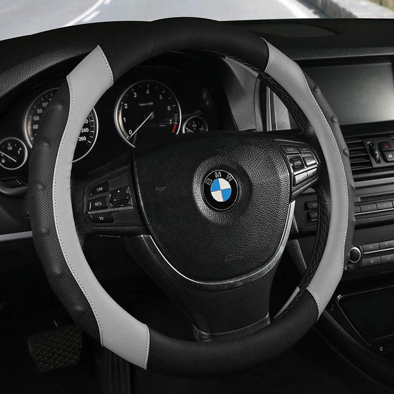 38 cm Universal Leather Steering Wheel Cover – Anti-Slip Massage Grip