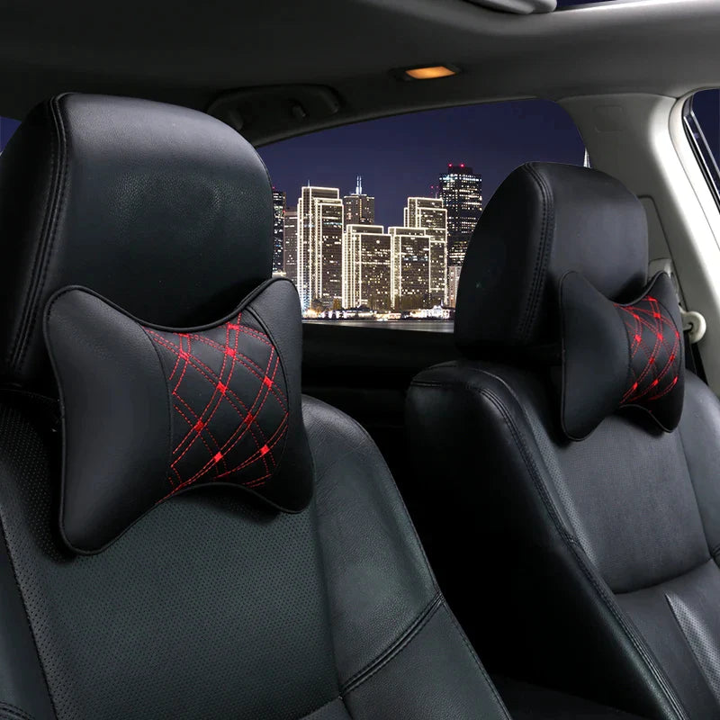 Breathable Car Seat Headrest Neck Pillow – 1 Pair (Artificial Leather)