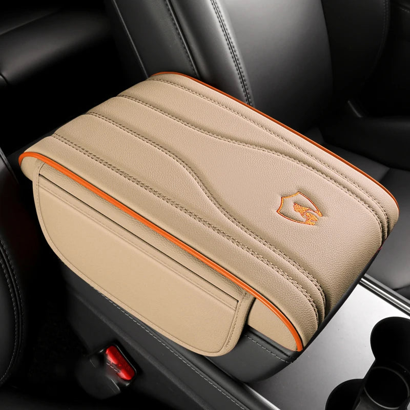 Universal Nappa Leather Car Armrest Cover with Memory Foam and Side Storage