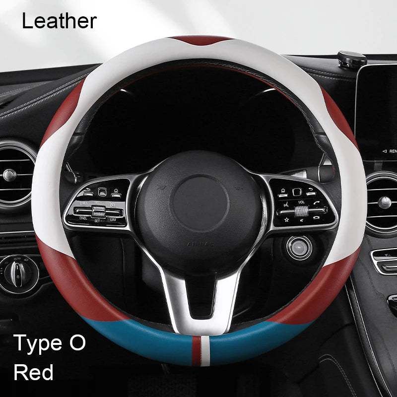 38 cm Luxury Leather Steering Wheel Cover – Universal Fit