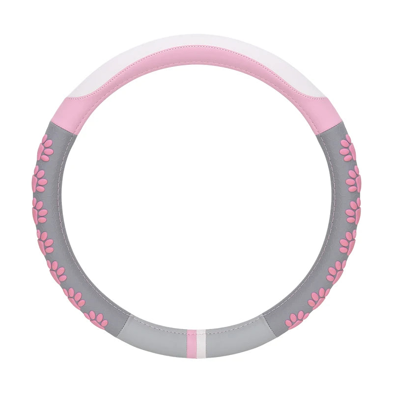 38 cm Anti-Slip Pink Cat Claws Leather Steering Wheel Cover