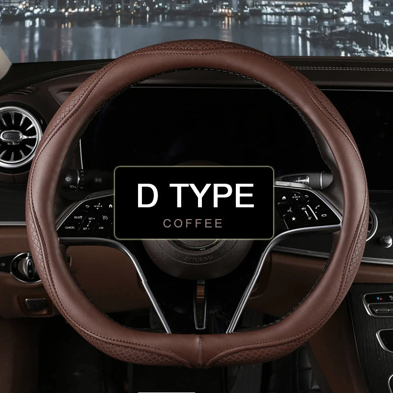 38 cm Universal Leather Steering Wheel Cover – Fashion Style