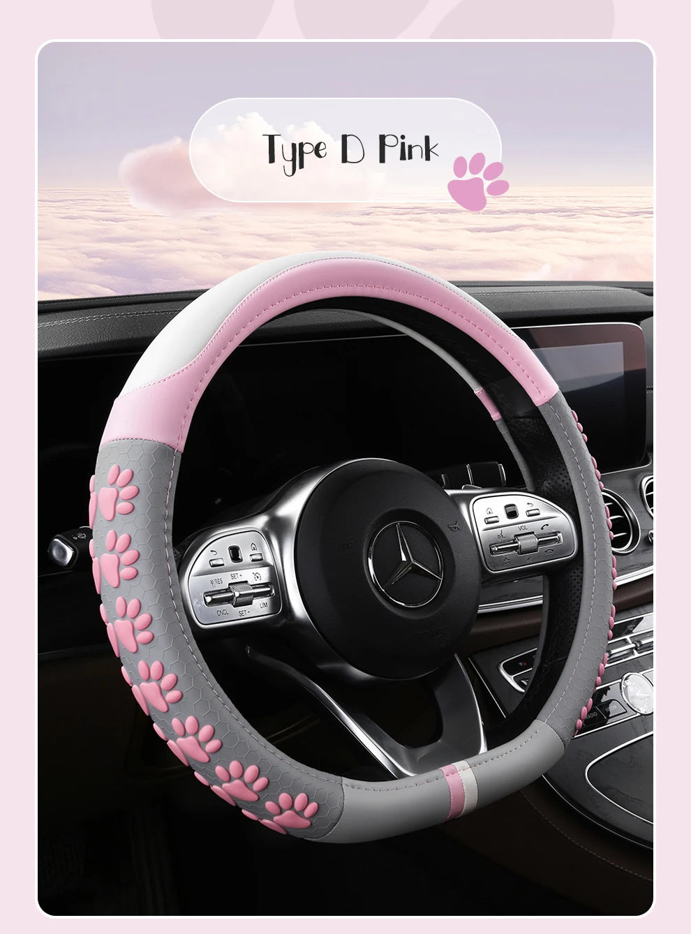 38 cm Anti-Slip Pink Cat Claws Leather Steering Wheel Cover