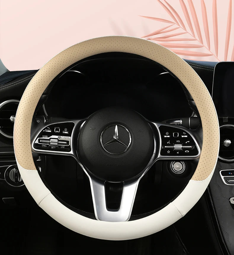 38 cm Fashion Color Leather Steering Wheel Cover