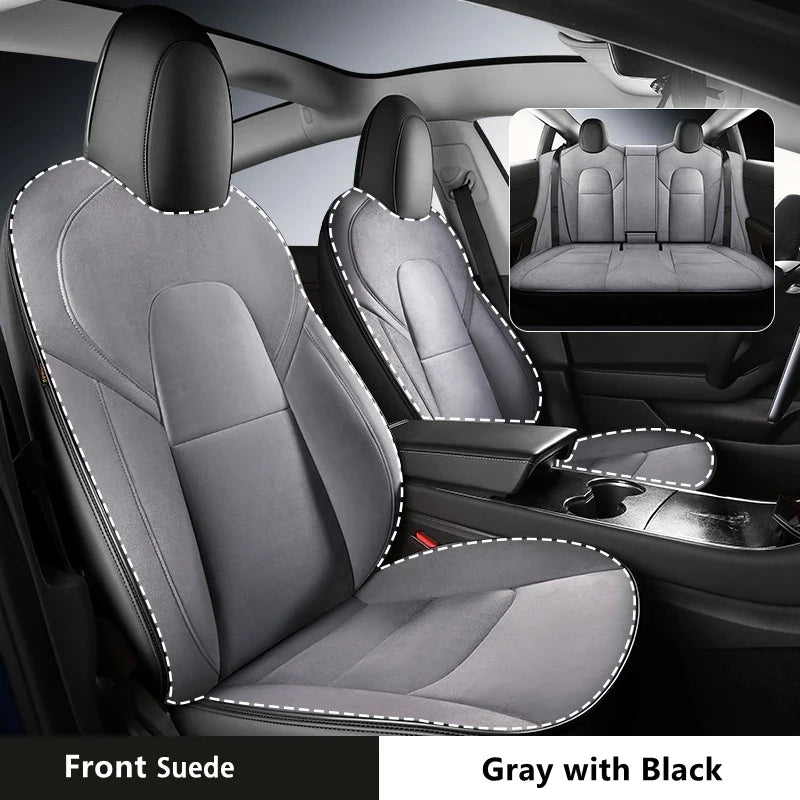 Custom Fit Seat Covers Full Set Suede for Tesla Model 3 and Y