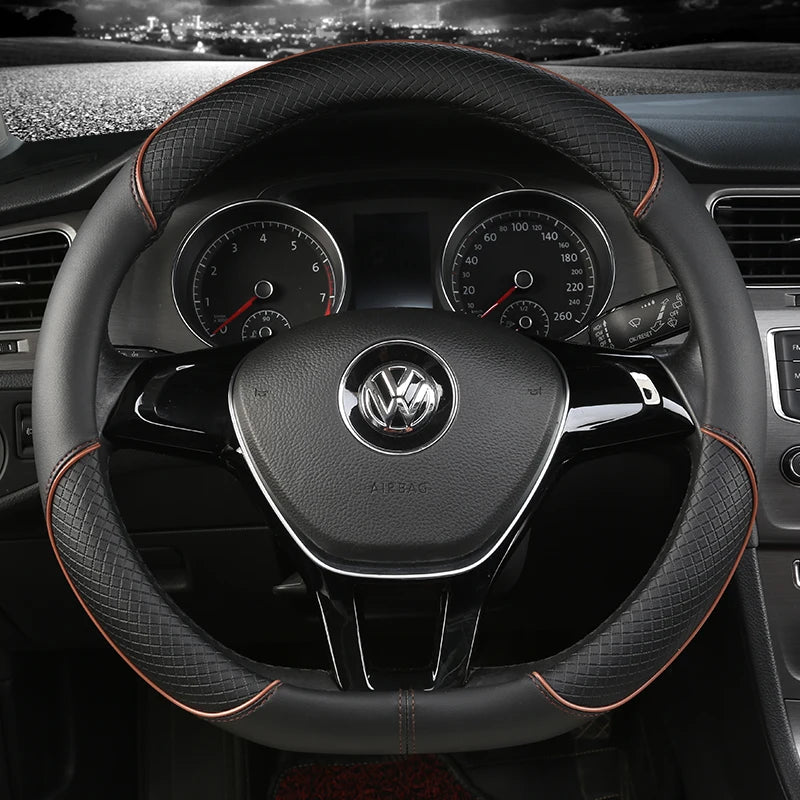 38 cm Universal Leather Steering Wheel Cover – For Cars and SUVs