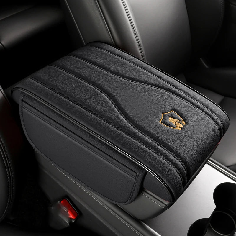 Universal Nappa Leather Car Armrest Cover with Memory Foam and Side Storage