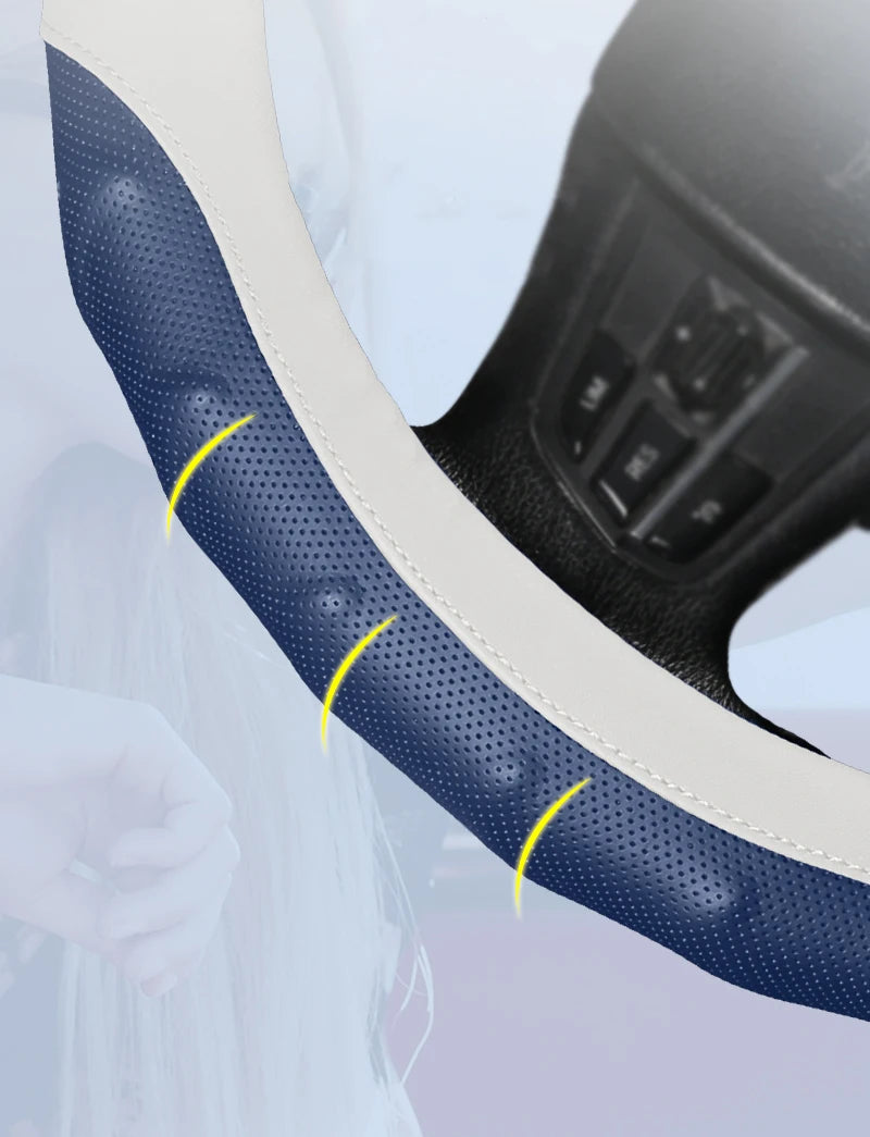 38 cm Universal Leather Steering Wheel Cover – Anti-Slip Massage Grip