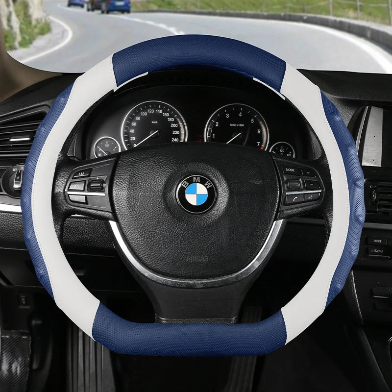 38 cm Universal Leather Steering Wheel Cover – Anti-Slip Massage Grip