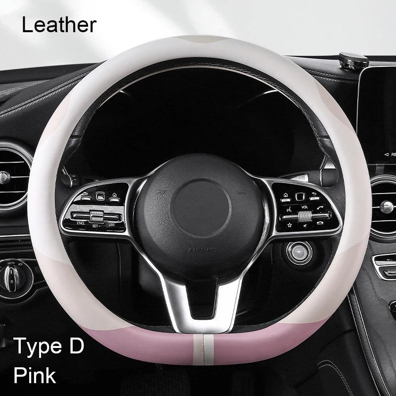38 cm Luxury Leather Steering Wheel Cover – Universal Fit
