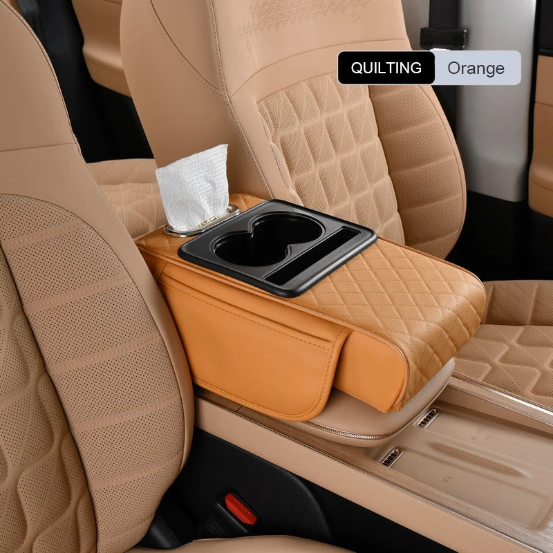 Universal Leather Car Armrest Cover With Storage Box and Cushion Mat