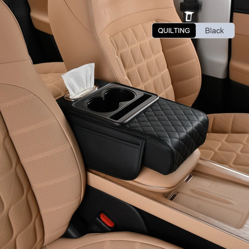 Universal Leather Car Armrest Cover With Storage Box and Cushion Mat