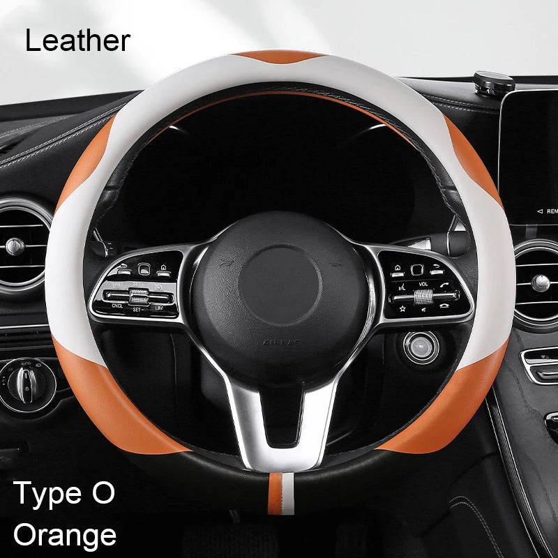 38 cm Luxury Leather Steering Wheel Cover – Universal Fit