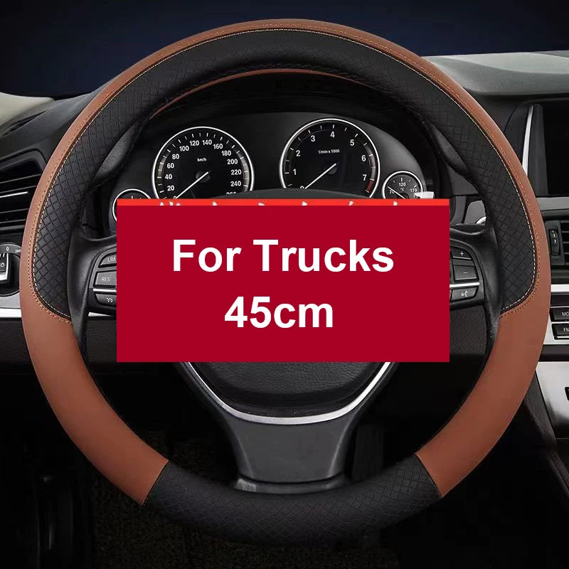 40–45 cm Anti-Slip Leather Steering Wheel Cover – For Trucks